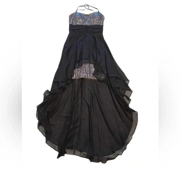 Adrianna Papell Hailey  Black & Silver Hi Lo Dress Size 5/6 - Picture 7 of 12
